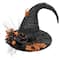 16" Black Tinsel Witch's Hat with Orange Glittered Roses Halloween Decoration